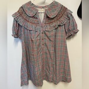 NWOT Pilcro Plaid Smocked babydoll dress with pockets, size medium